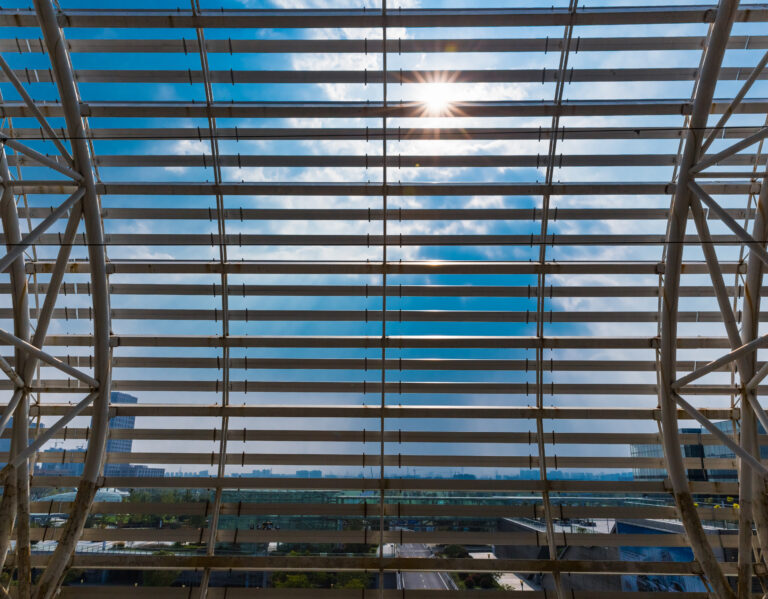 Cityscape Viewed Through Window